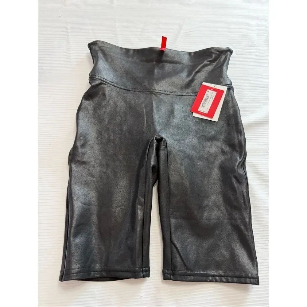 NWT Spanx Faux Leather Black Bike Shorts Size S/P Small New